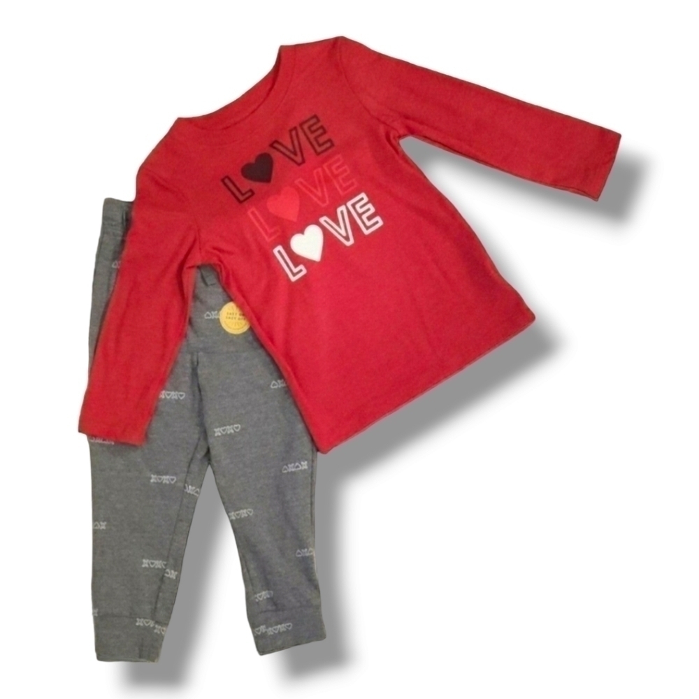 Cat & Jack Red And Gray Love Pajama Set - 3T